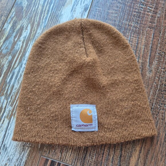Vintage Carhartt Made in USA Acrylic Rib-Knit Beanie Work Winter Brown Men's - Picture 2 of 8
